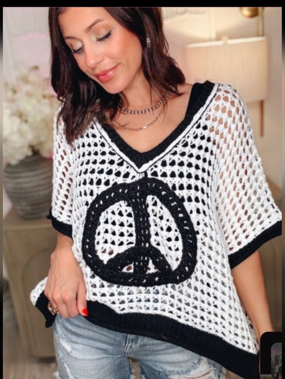 POL Princess In Peace Crochet Peace Sign Top Size Med, Pick Your Color, NWT - Picture 4 of 6